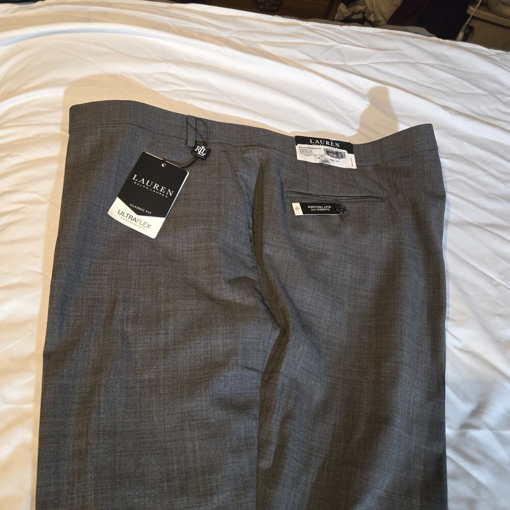 Ralph Lauren Mens pant 54w x 36 Grey Shark Big & Tall UltraFlex Wool-NEW - Picture 2 of 13